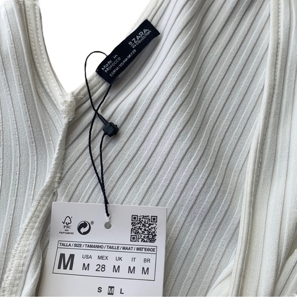 Zara White V-Neck Ribbed Short Sleeve Blogger Bodysuit Women’s Size Medium - Picture 6 of 7